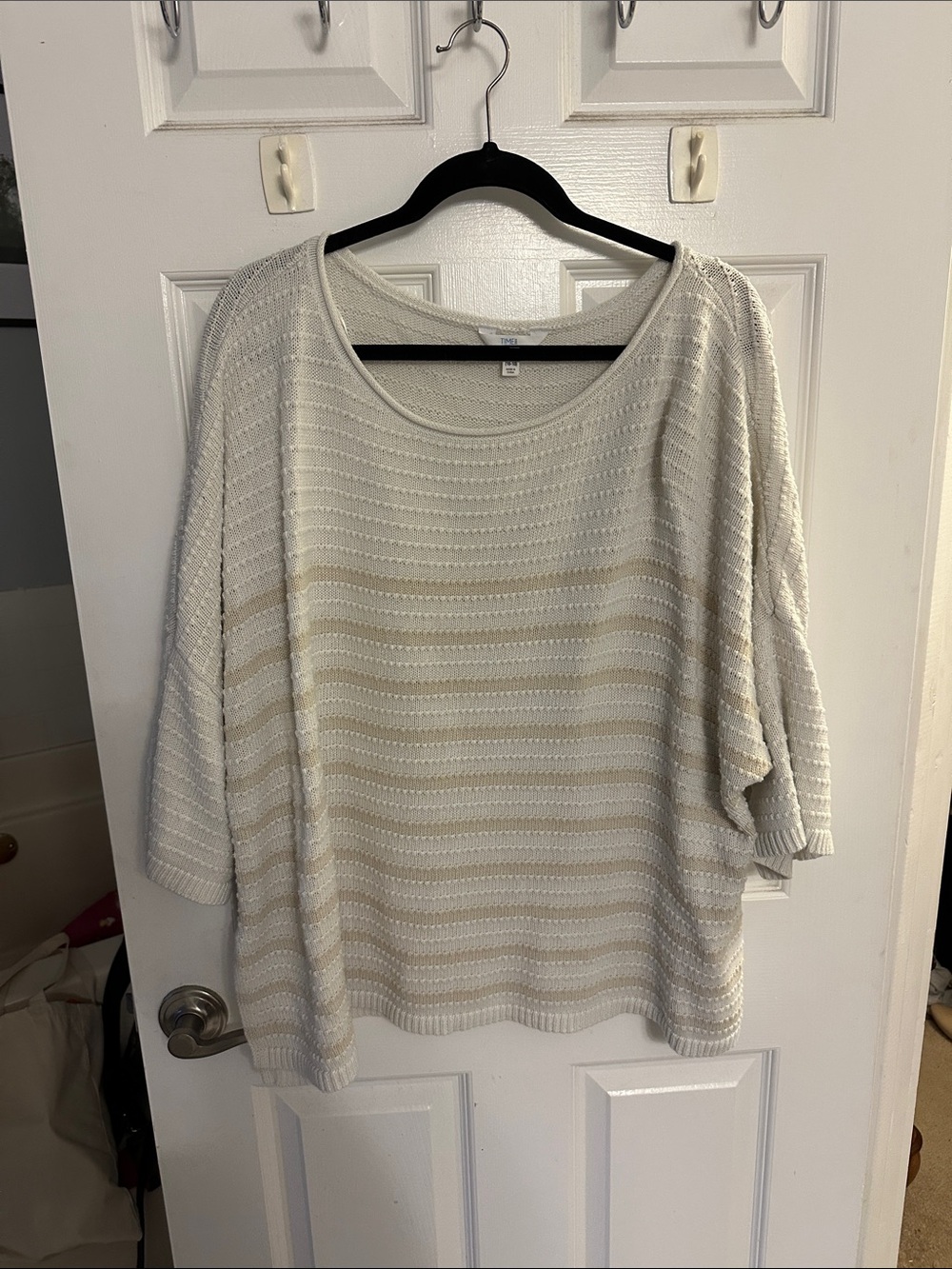 Time and Tru Cream and Beige Scoop Neck Sweater